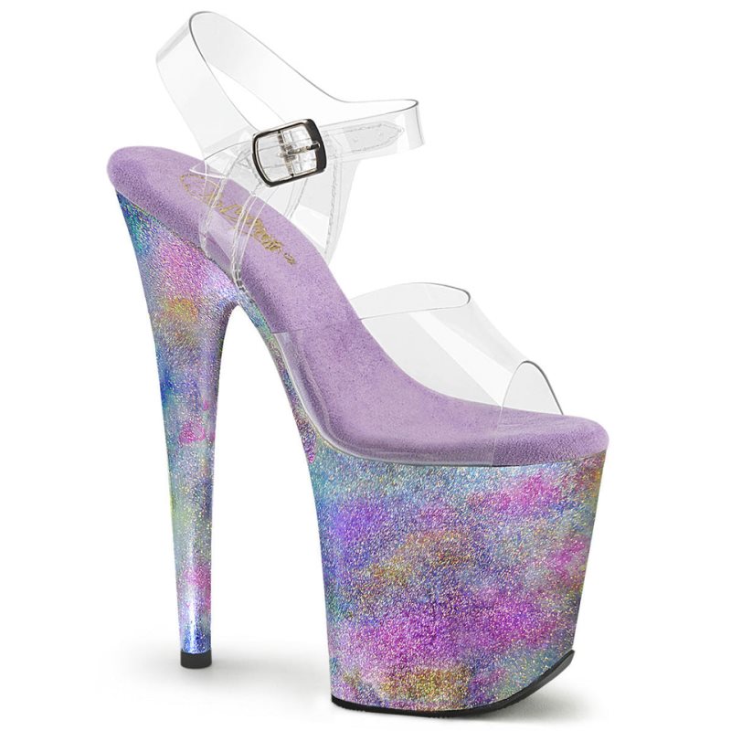 Pleaser Flamingo-808NEB Women\'s Platform Heels Sandals Purple / Clear | NZ JZYCNT