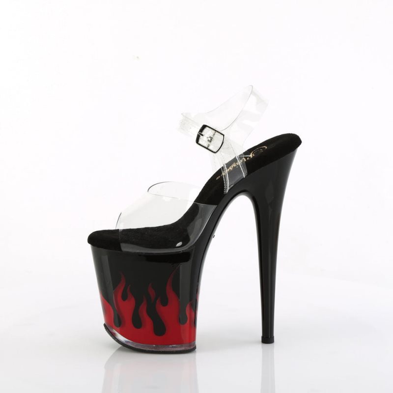 Pleaser Flamingo-808NLFL Women's Platform Heels Sandals Red / Clear | NZ MPBWVF