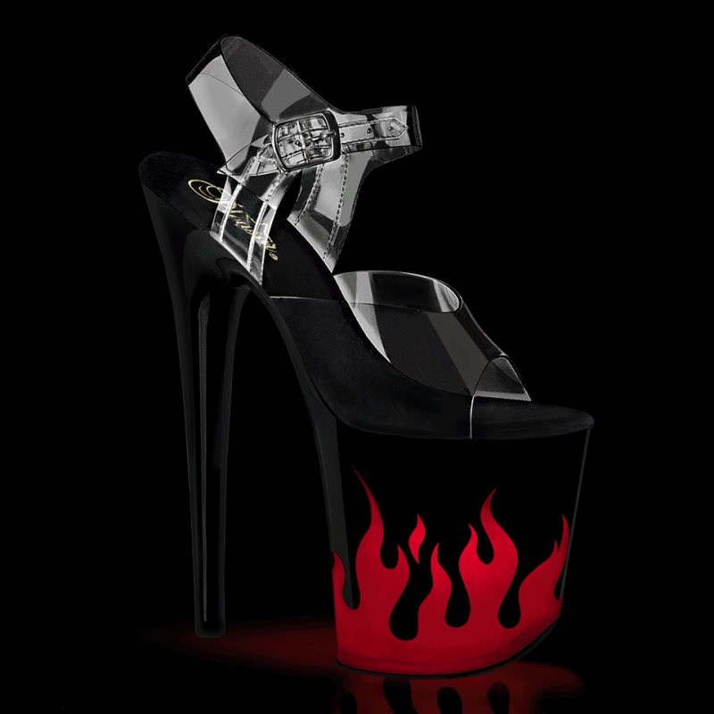 Pleaser Flamingo-808NLFL Women\'s Platform Heels Sandals Red / Clear | NZ MPBWVF