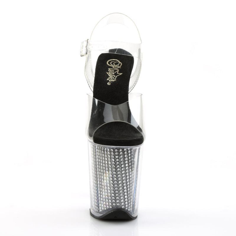 Pleaser Flamingo-808SRS Women's Platform Heels Sandals Black / Clear | NZ QTEUDO