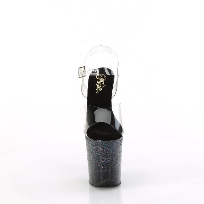 Pleaser Flamingo-808SS Women's Platform Heels Sandals Black / Clear | NZ JHSAUQ
