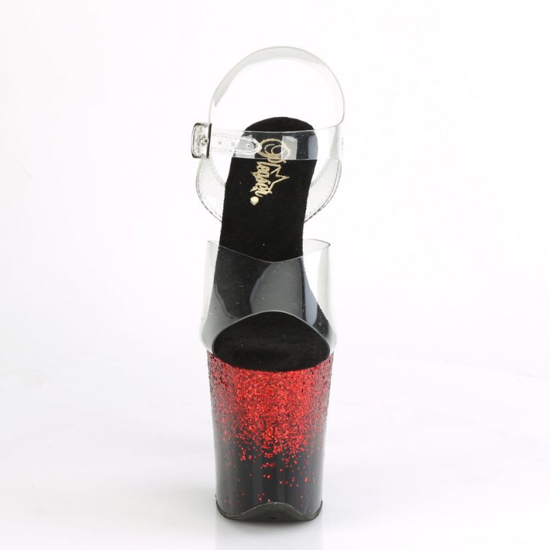 Pleaser Flamingo-808SS Women's Platform Heels Sandals Red / Clear | NZ YTSLNC