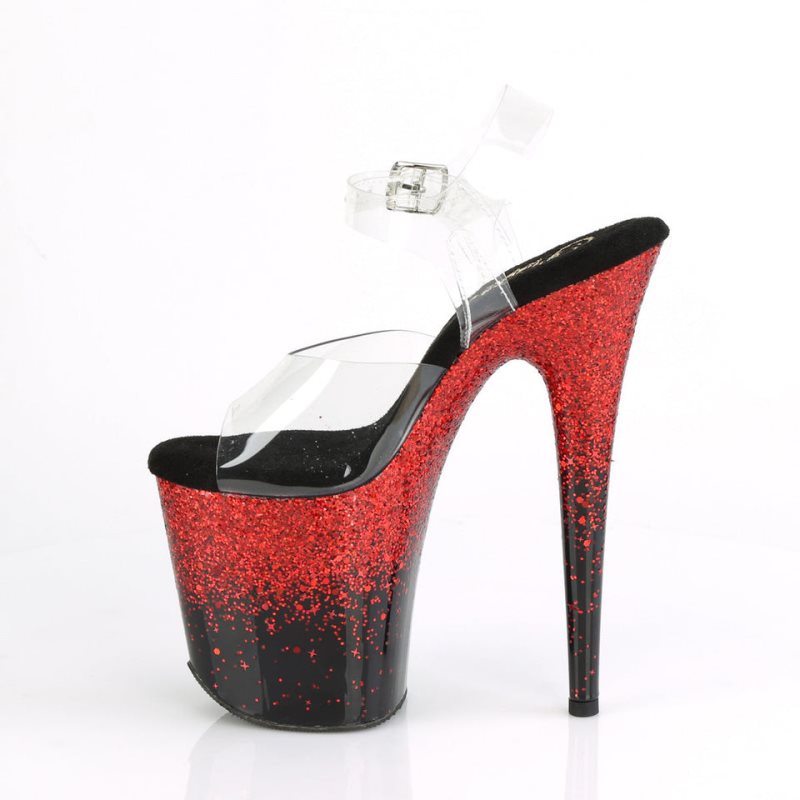 Pleaser Flamingo-808SS Women's Platform Heels Sandals Red / Clear | NZ YTSLNC