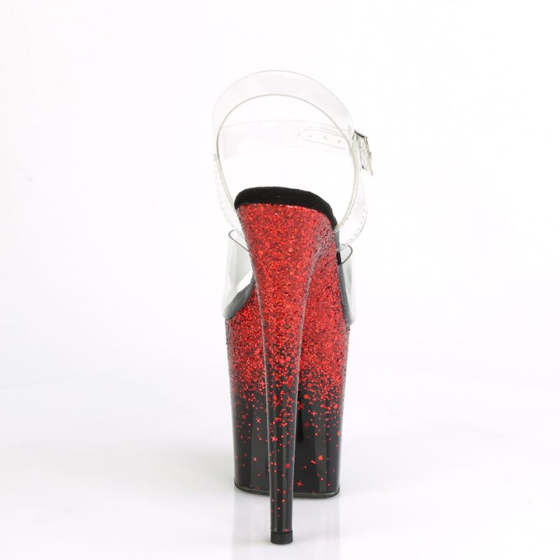 Pleaser Flamingo-808SS Women's Platform Heels Sandals Red / Clear | NZ YTSLNC