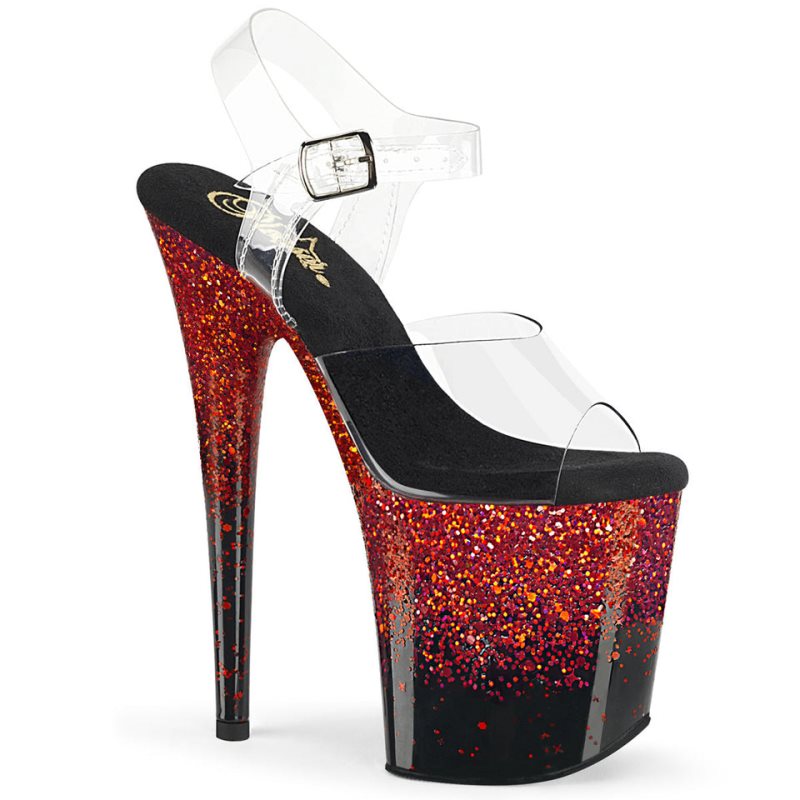 Pleaser Flamingo-808SS Women\'s Platform Heels Sandals Red / Clear | NZ YTSLNC