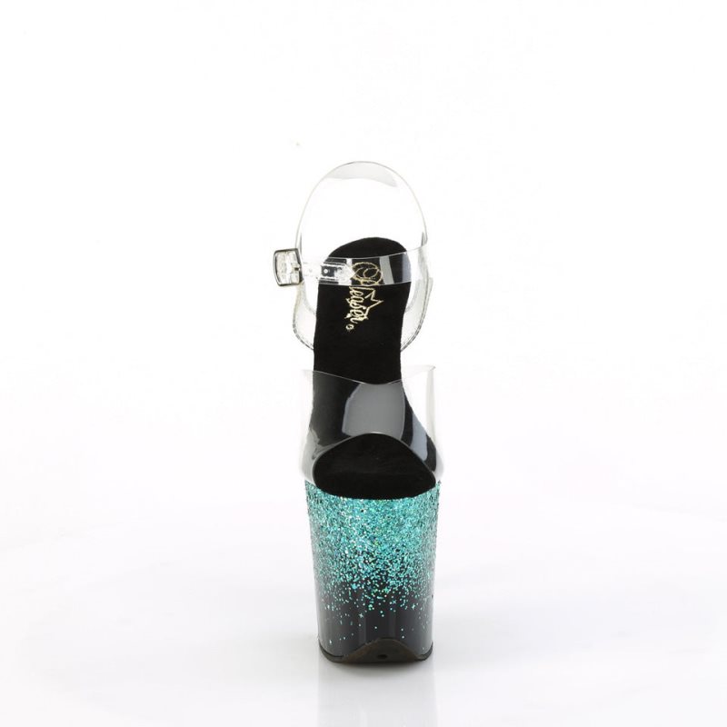 Pleaser Flamingo-808SS Women's Platform Heels Sandals Turquoise / Clear | NZ NLQBPS