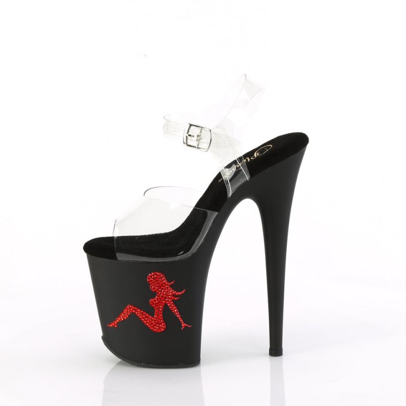 Pleaser Flamingo-808TGRS Women's Platform Heels Sandals Red / Clear | NZ NZOASR
