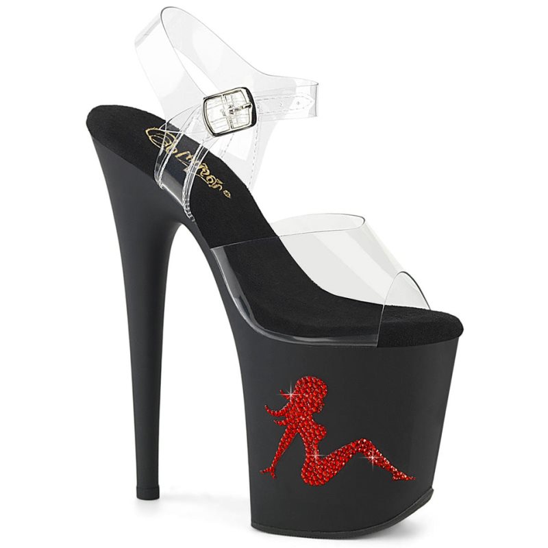 Pleaser Flamingo-808TGRS Women\'s Platform Heels Sandals Red / Clear | NZ NZOASR