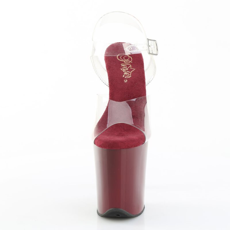 Pleaser Flamingo-808 Women's Platform Heels Sandals Burgundy / Clear | NZ AXYUGO