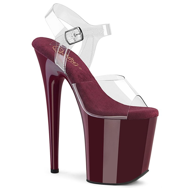 Pleaser Flamingo-808 Women\'s Platform Heels Sandals Burgundy / Clear | NZ AXYUGO