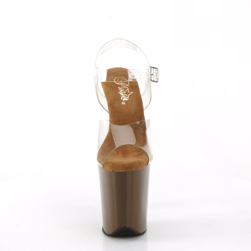 Pleaser Flamingo-808 Women's Platform Heels Sandals Brown / Clear | NZ OXNQIY
