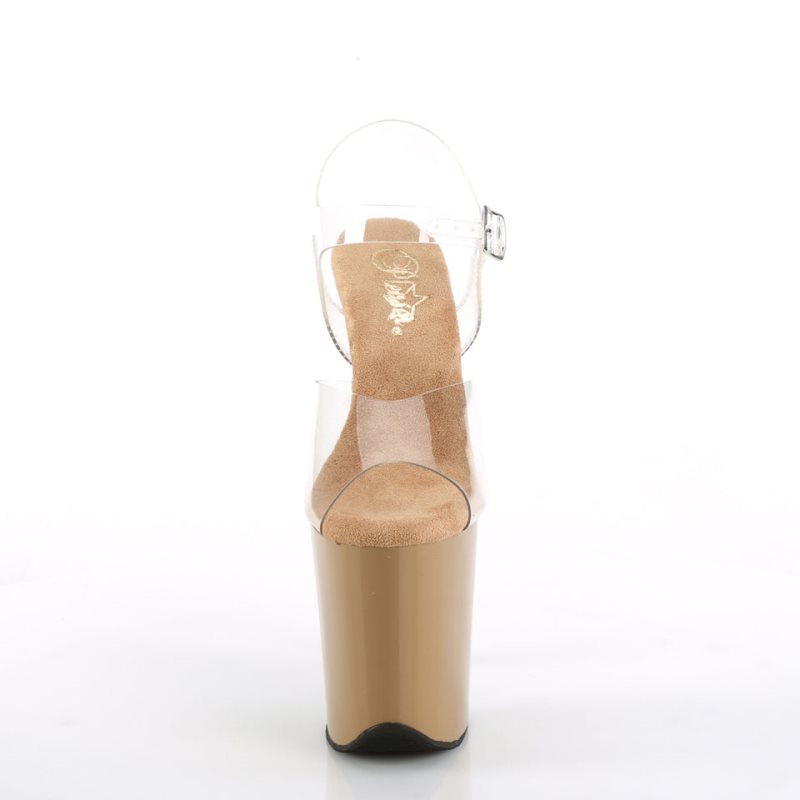 Pleaser Flamingo-808 Women's Platform Heels Sandals Brown / Clear | NZ DYOHQM