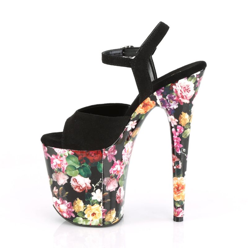 Pleaser Flamingo-809WR Suede Women's Platform Heels Sandals Black | NZ RHSLTQ