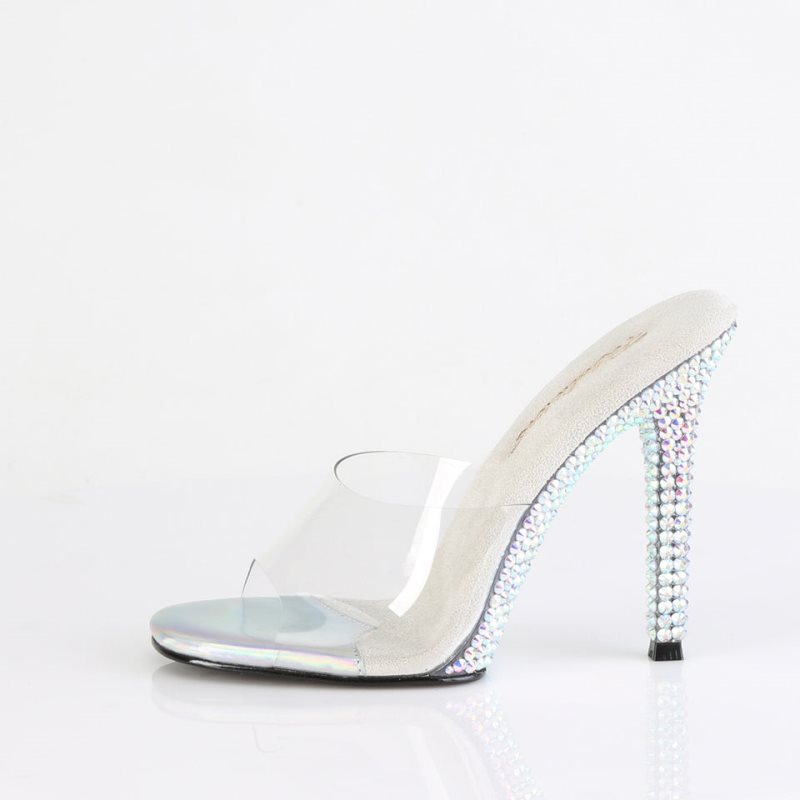 Pleaser Gala-01DML Women's Slides Silver / Clear | NZ VJLSFX