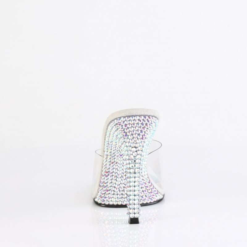 Pleaser Gala-01DML Women's Slides Silver / Clear | NZ VJLSFX