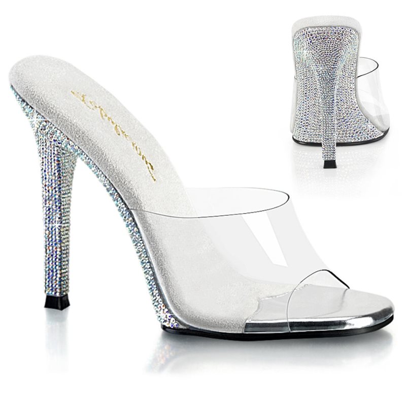 Pleaser Gala-01DM Women\'s Slides Silver / Clear | NZ LWFPUI