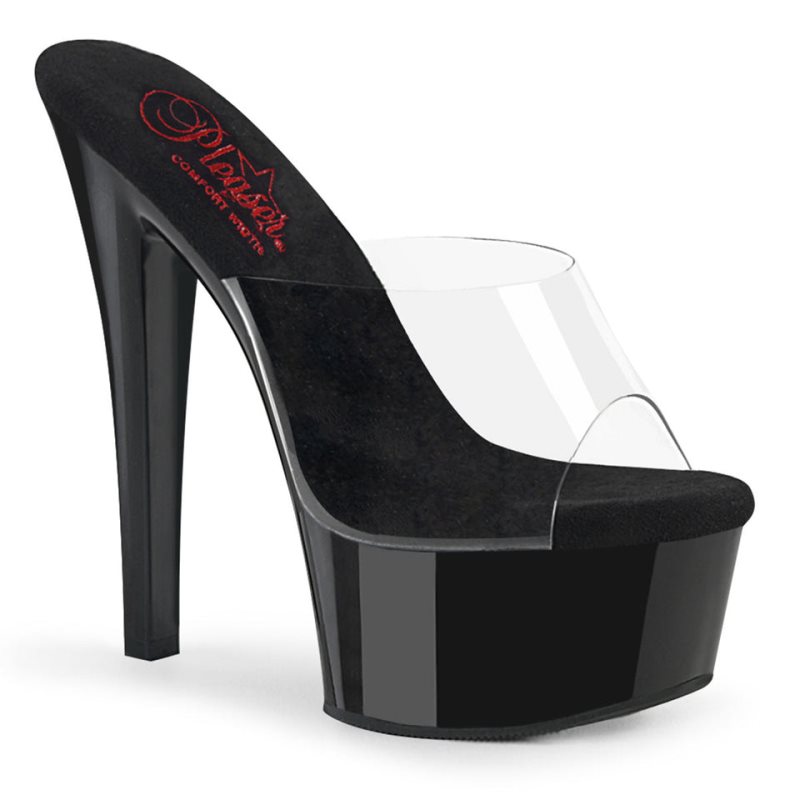 Pleaser Gleam-601 Women\'s Platform Slides Black / Clear | NZ RSXFWJ