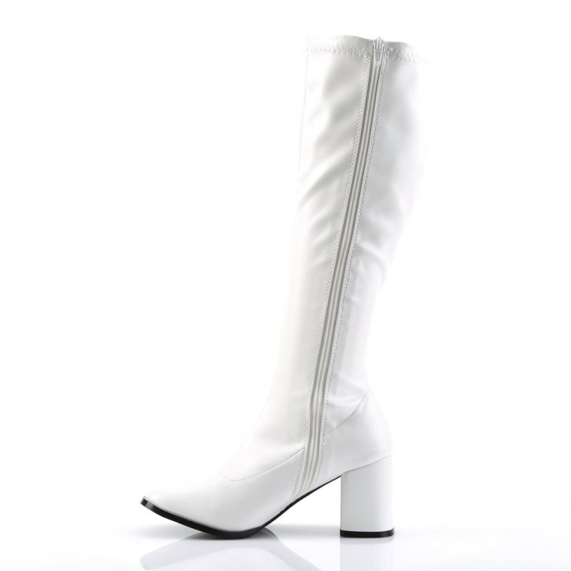 Pleaser Gogo-300 Vegan Leather Women's Knee-high Boots White | NZ ANFIMB