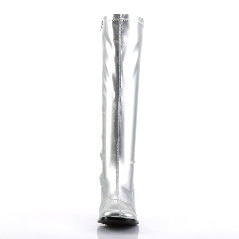 Pleaser Gogo-300 Women's Knee-high Boots Silver | NZ QBETOD