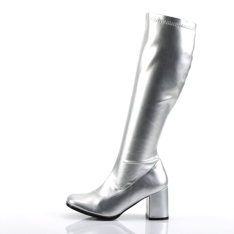 Pleaser Gogo-300 Women's Knee-high Boots Silver | NZ QBETOD