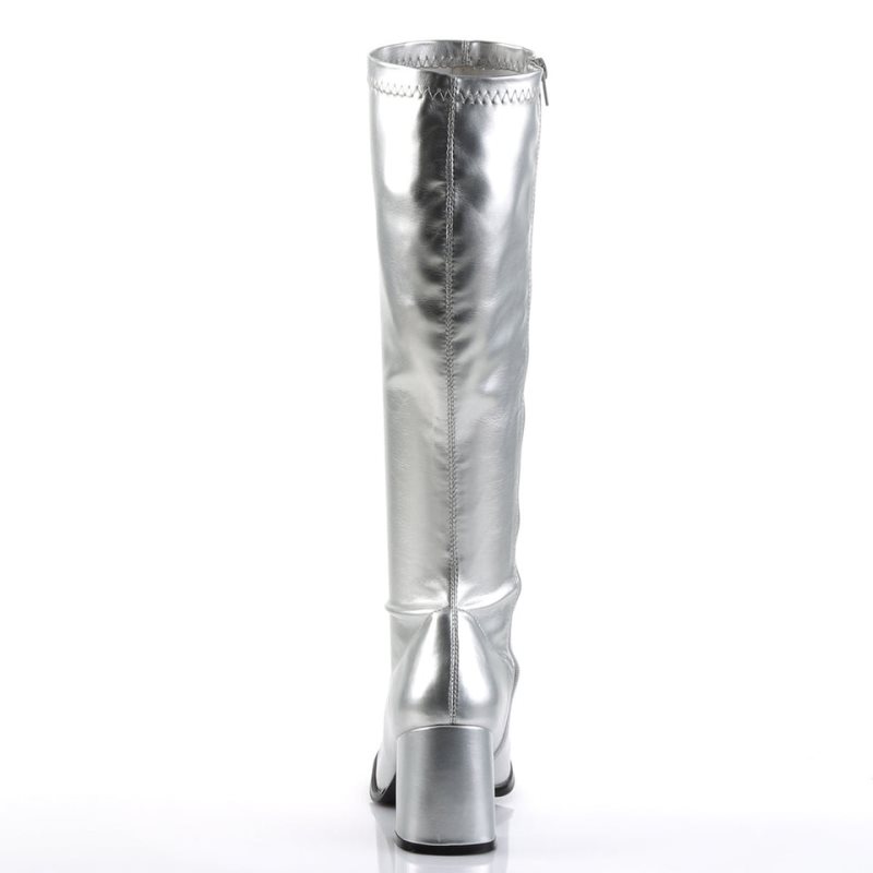 Pleaser Gogo-300 Women's Knee-high Boots Silver | NZ QBETOD