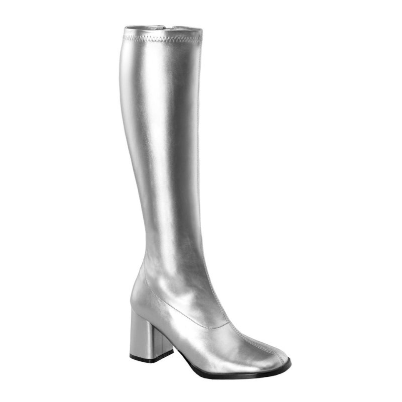 Pleaser Gogo-300 Women\'s Knee-high Boots Silver | NZ QBETOD