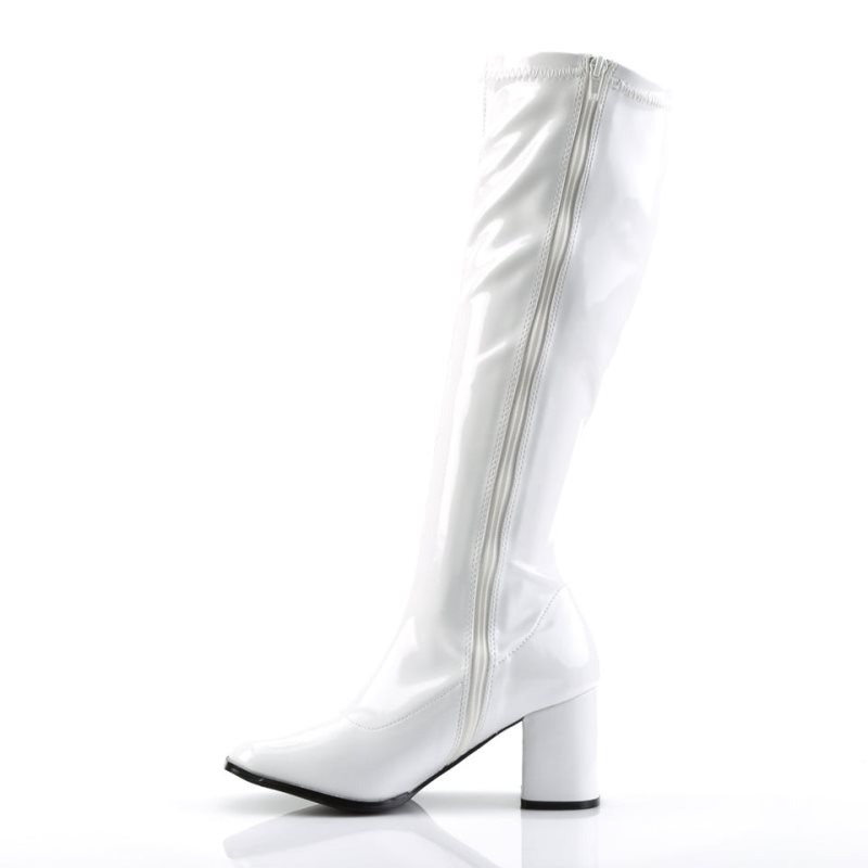 Pleaser Gogo-300 Women's Knee-high Boots White | NZ OUZBMP