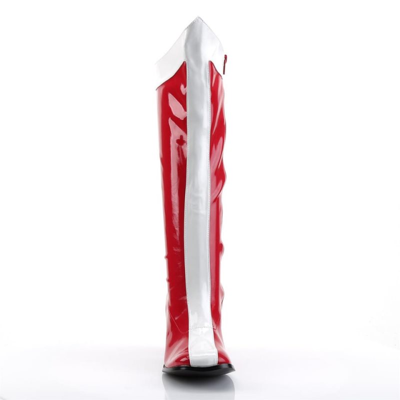 Pleaser Gogo-305 Women's Knee-high Boots Red / White | NZ AIWZJX