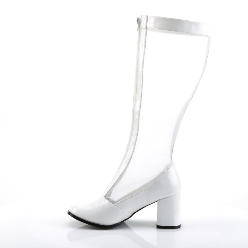 Pleaser Gogo-307 Women's Knee-high Boots White | NZ QLECWB