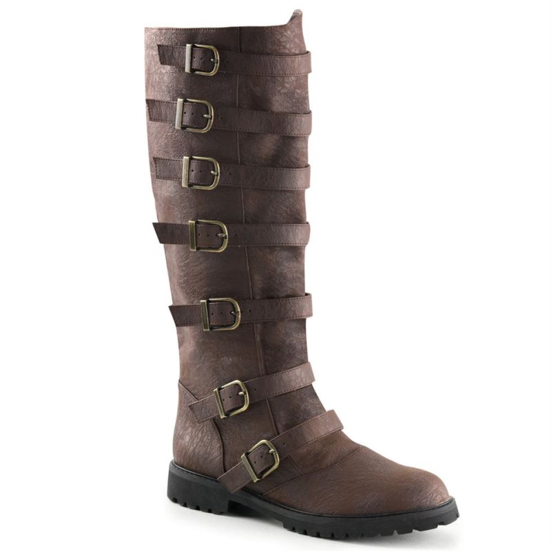 Pleaser Gotham-110 Men\'s Knee-high Boots Brown | NZ UAFVTI