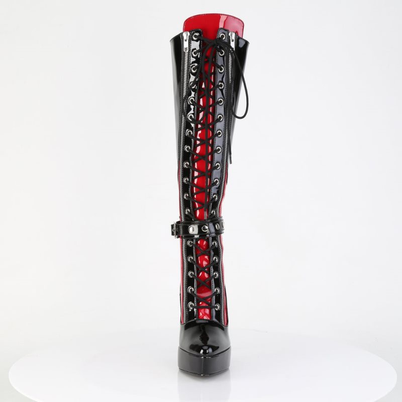 Pleaser Indulge-2028 Women's Knee-high Boots Black / Red | NZ TMQUHW