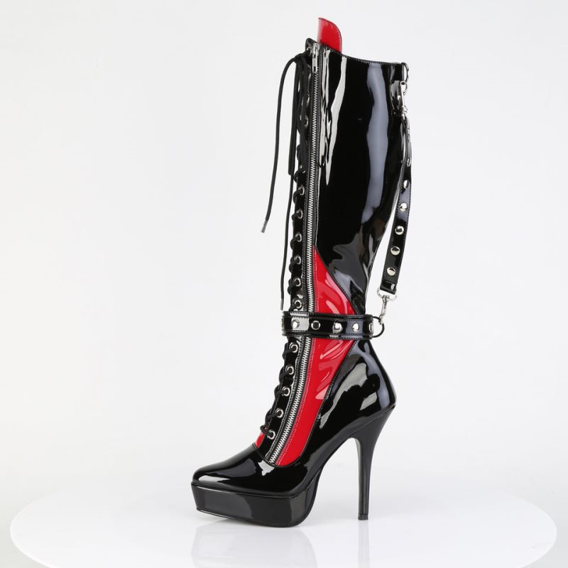 Pleaser Indulge-2028 Women's Knee-high Boots Black / Red | NZ TMQUHW