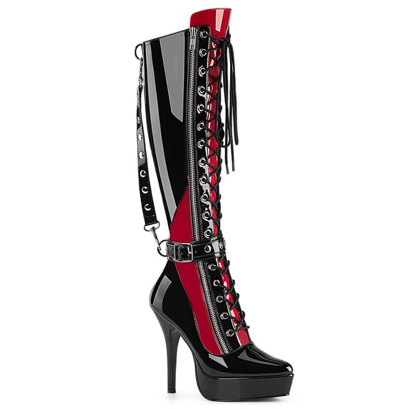 Pleaser Indulge-2028 Women\'s Knee-high Boots Black / Red | NZ TMQUHW