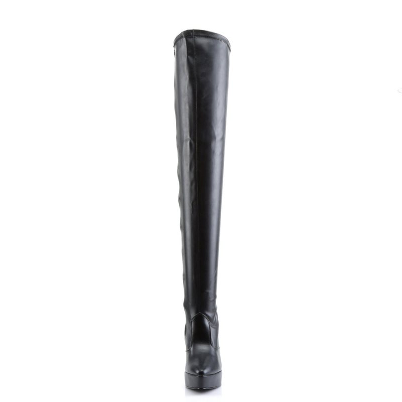 Pleaser Indulge-3000 Vegan Leather Women's Thigh High Boots Black | NZ NBMIFS
