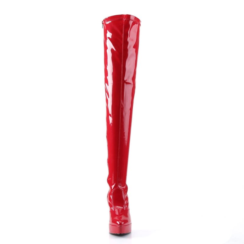 Pleaser Indulge-3000 Women's Thigh High Boots Red | NZ JWSIXA