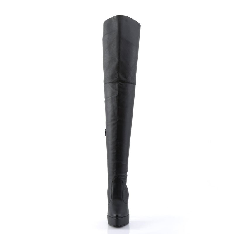 Pleaser Indulge-3011 Leather Women's Thigh High Boots Black | NZ URWYZA