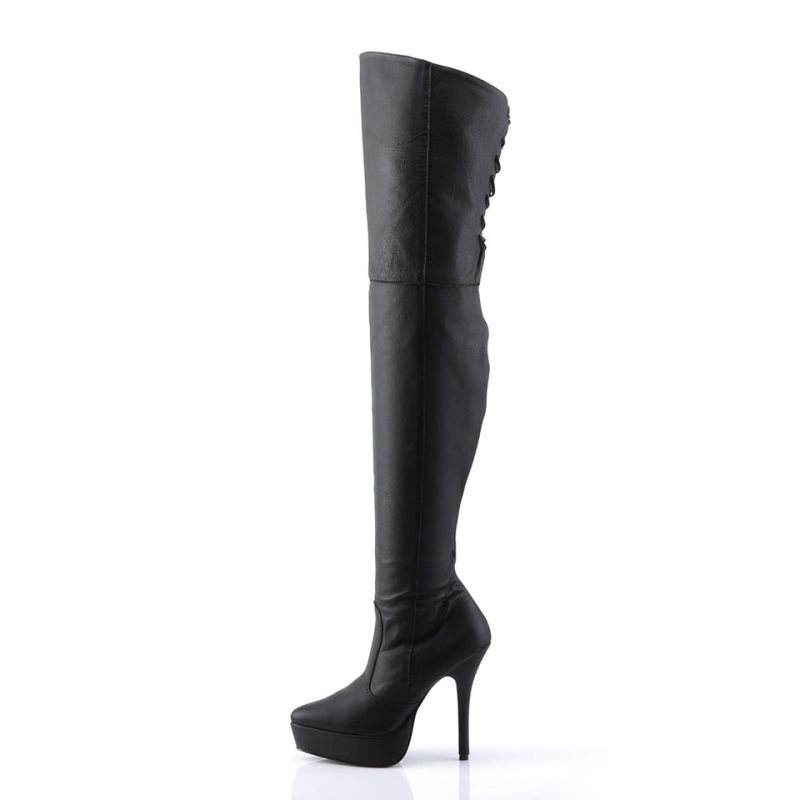 Pleaser Indulge-3011 Leather Women's Thigh High Boots Black | NZ URWYZA