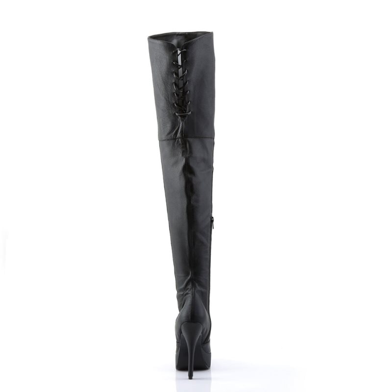 Pleaser Indulge-3011 Leather Women's Thigh High Boots Black | NZ URWYZA