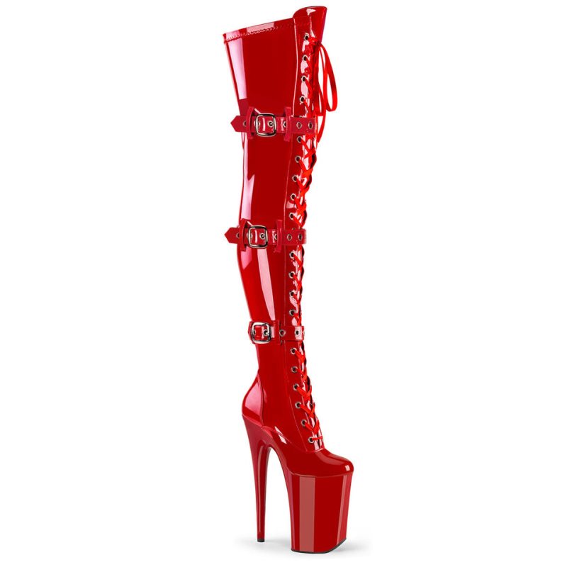 Pleaser Infinity-3028 Women\'s Thigh High Boots Red | NZ BPYDCM