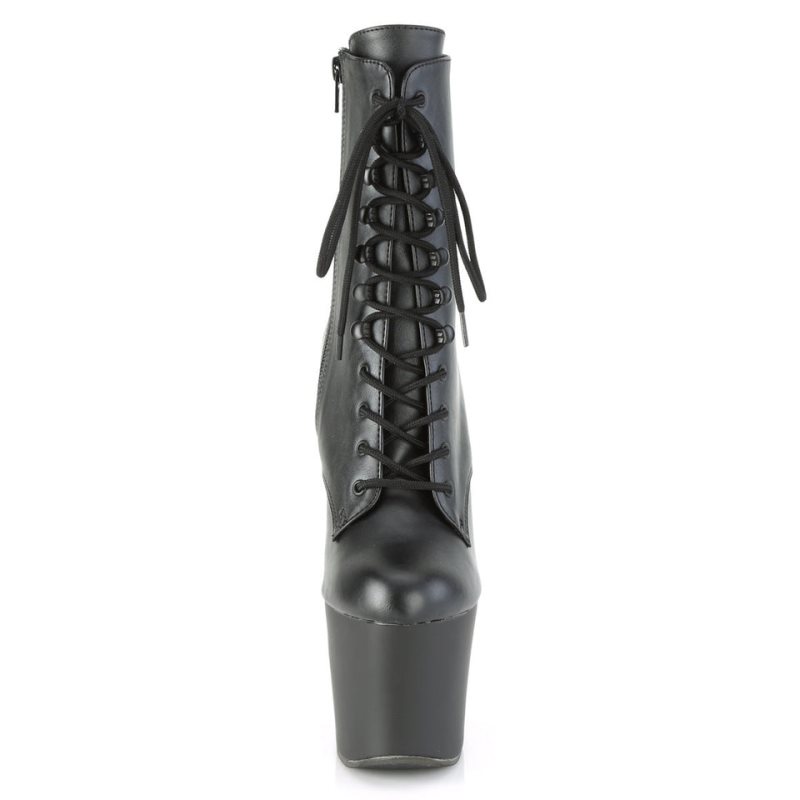 Pleaser Irongrip-1020 Vegan Leather Women's Heels Boots Black / Silver | NZ FANOBU