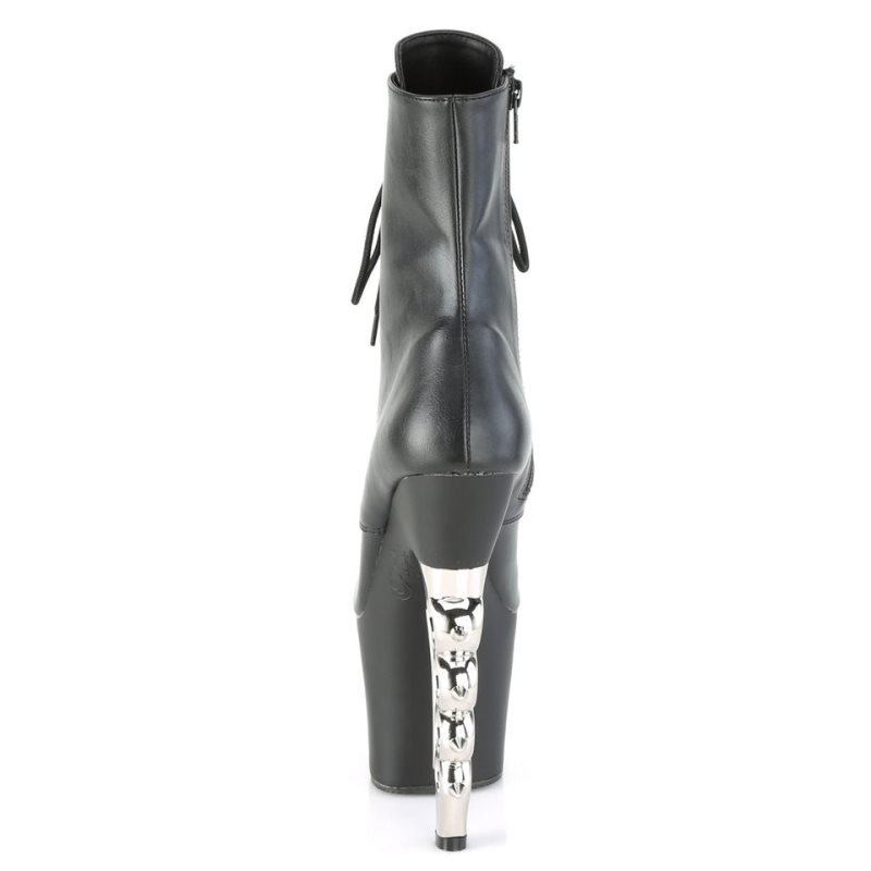 Pleaser Irongrip-1020 Vegan Leather Women's Heels Boots Black / Silver | NZ FANOBU