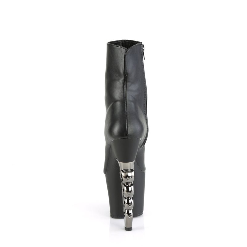 Pleaser Irongrip-1042 Vegan Leather Women's Heels Boots Black / Silver | NZ YSWDHO