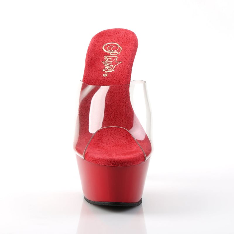 Pleaser Kiss-201 Women's Platform Slides Red / Clear | NZ CJLSHE