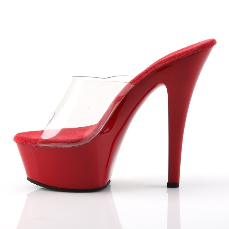 Pleaser Kiss-201 Women's Platform Slides Red / Clear | NZ CJLSHE