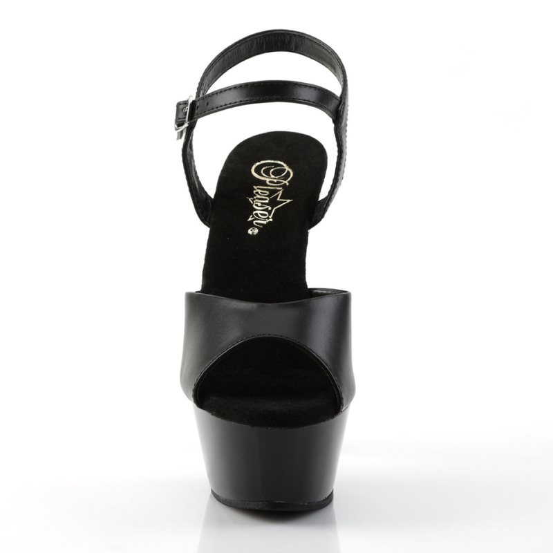 Pleaser Kiss-209 Leather Women's Platform Heels Sandals Black | NZ MPDWKC