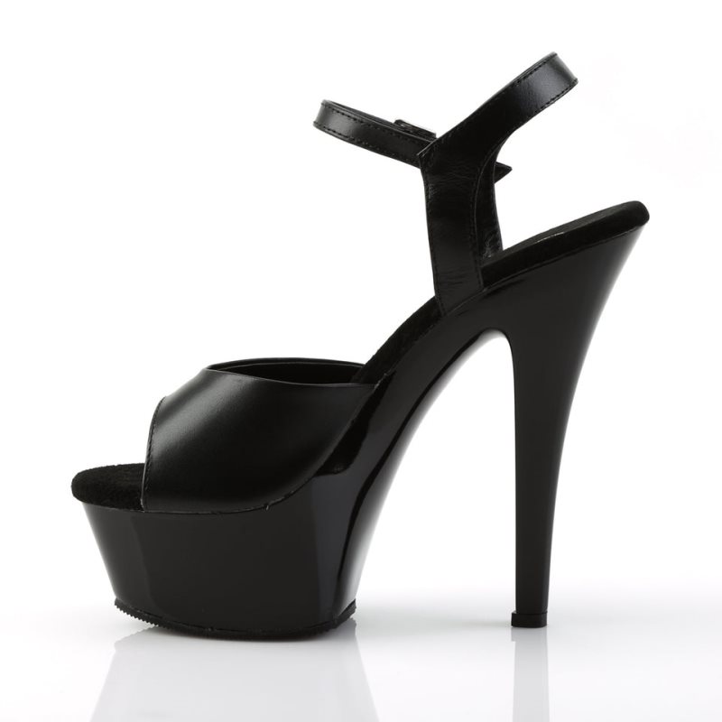 Pleaser Kiss-209 Leather Women's Platform Heels Sandals Black | NZ MPDWKC