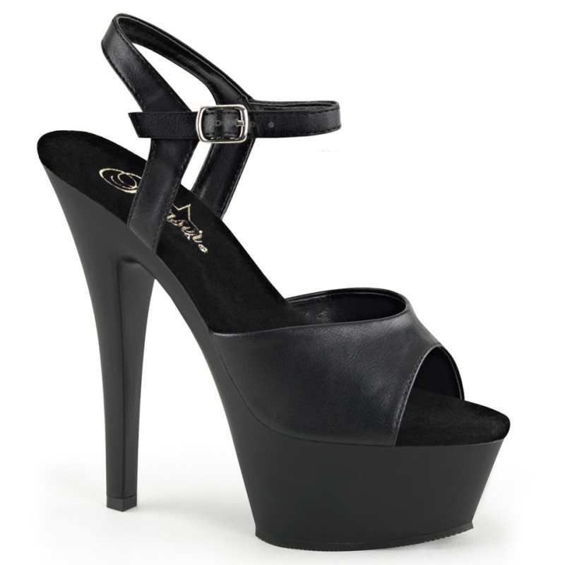 Pleaser Kiss-209 Vegan Leather Women\'s Platform Heels Sandals Black | NZ TVZUCY