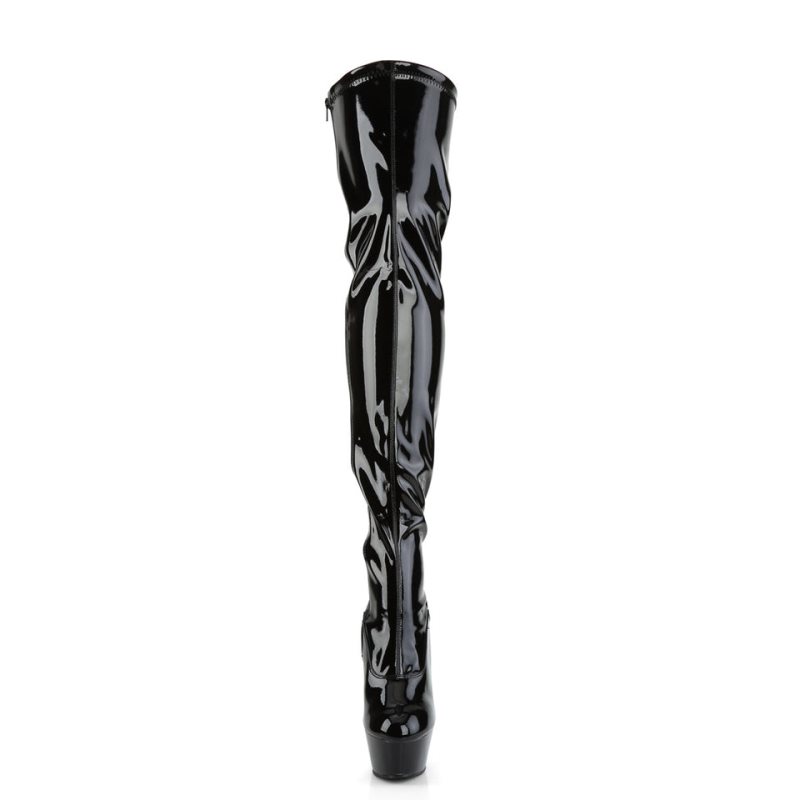 Pleaser Kiss-3000 Women's Thigh High Boots Black | NZ TZGRSN