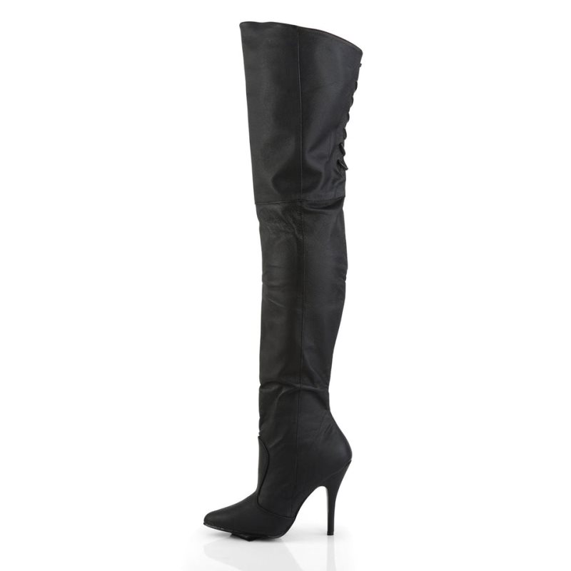 Pleaser Legend-8899 Leather Women's Thigh High Boots Black | NZ IDEBMS