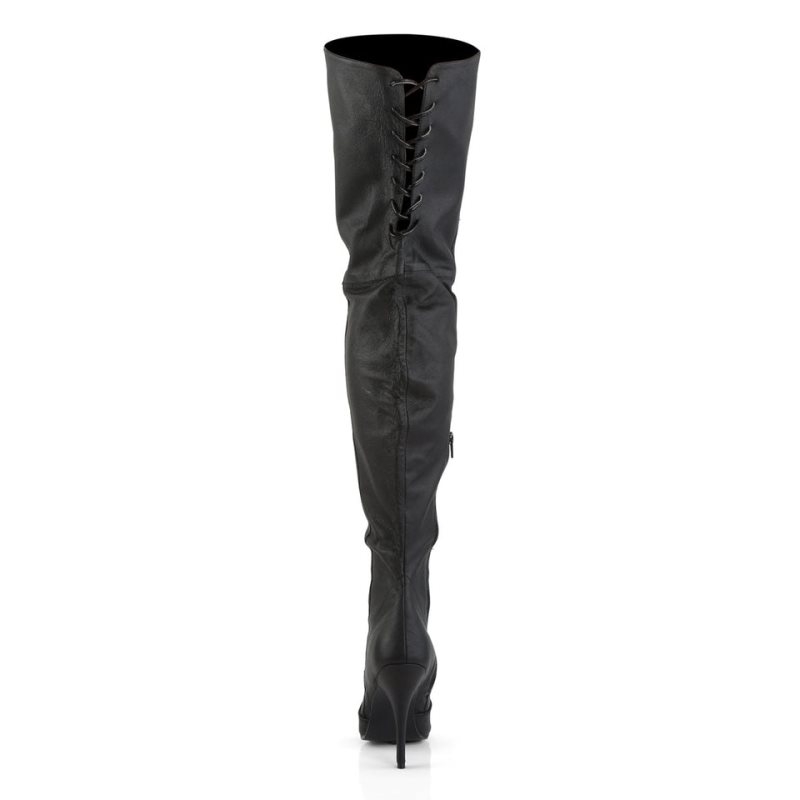 Pleaser Legend-8899 Leather Women's Thigh High Boots Black | NZ IDEBMS